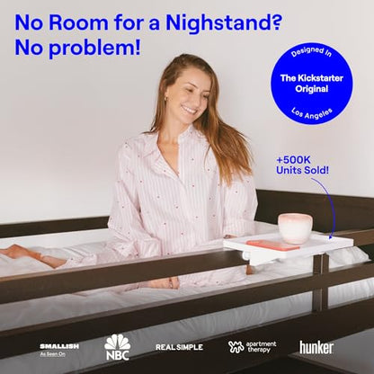 BedShelfie Bedside Shelf for Dorm Room - Cable Catch, White | Bunk Bed & Top Bunk, College Dorm Room Essentials, Bedside Caddy, Clip on Floating Desk Tray, Bed Side Table, Loft Nightstand - color: White