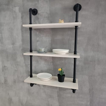 HDDFER White Floating Shelves 24 inch Pipe Wall Shelves Bathroom Shelves Over Toilet with Wood Planks Industrial Pipe Floating Shelves Farmhouse Bathroom Pipe Shelves Wall Mounted - color: White, size: 3Tier24in
