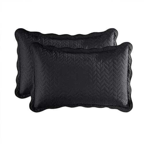 MOONLIGHT20015 Quilt Queen Size (90" x 96") with 2 Pillow Shams (20" x 26"+2") for Summer - 3 Pcs Lightweight Bedding Set Reversible Coverlet Embossed Quilted Bedspread (Black) - color: Black, size: Full/Queen
