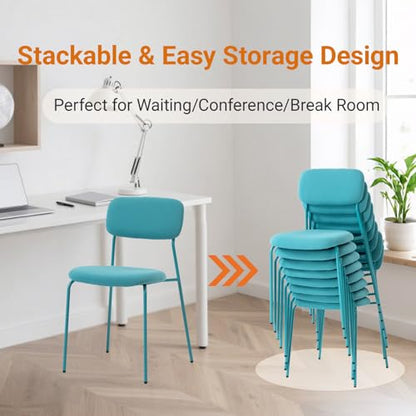 Sidanli Stackable Waiting Room Chairs, Armless Upholstered Guest Chairs Set of 4 with Comfotable Cushion for Conference Reception Break Room Lobby, Blue - color: Blue