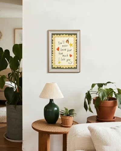 HUARCEY Rustic Frame Quote Wall Art 12x16 In – “You’ll Never Know Dear How Much I Love You” Sweet Whimsical Family Love Canvas with Heart and Star Illustration Gift for Dad, Mom, Elders, Lover - color: Love Words