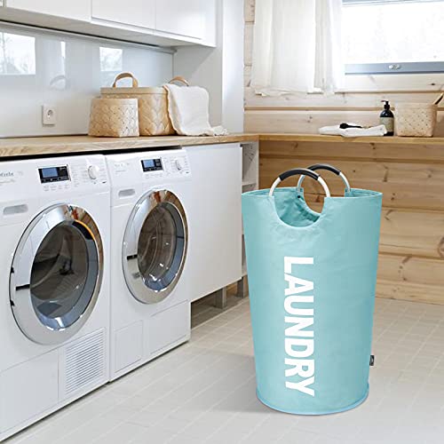 DOKEHOM 90L Large Laundry Basket Bag, Collapsible Tall Hamper, Light Blue | Freestanding tall washing bin & foldable laundry bag. High-capacity clothes storage basket with durable sturdy handles - color: Light Blue, size: 90L