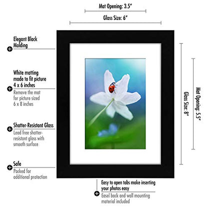 Americanflat 6x8 Picture Frame with Shatter-Resistant Glass - Set of 2 - Use as 4x6 Frame with Mat or Display 6x8 Photo Without Mat - Signature Collection - Picture Frames for Tabletop or Wall - Black | Engineered Wood construction, Shatter-resistant glas