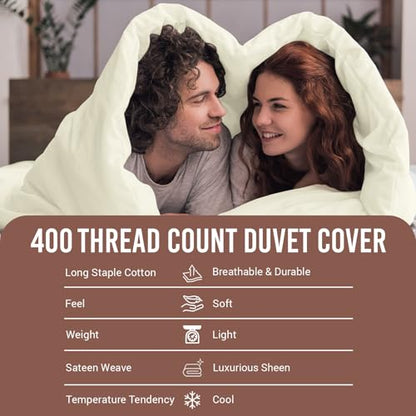 Pizuna 100% Cotton Twin Duvet Cover Set 400 Thread Count Off White | Long Staple Combed Cotton Sateen Weave 2 Piece Luxurious Cool Twin Comforter Cover with Hidden Button Closure - color: 02 Off White, size: Twin