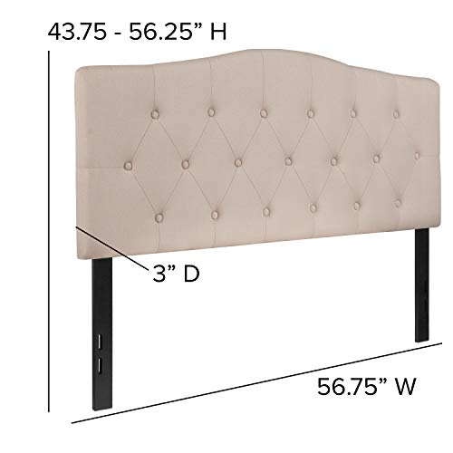 EMMA + OLIVER Beige Full Tufted Headboard | Adjustable Bed Rail Slots, Fabric Upholstered - color: Beige, size: Full