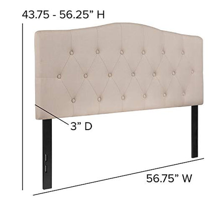 EMMA + OLIVER Beige Full Tufted Headboard | Adjustable Bed Rail Slots, Fabric Upholstered - color: Beige, size: Full