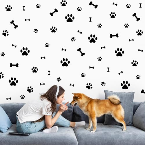 AOWDIAO 174 Pcs Dog Paw Decals - Peel and Stick Vinyl Wall Stickers for Dog's Room, Playroom & Party Decor - style: Paw Print
