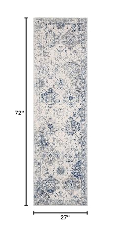 SAFAVIEH Madison Collection Runner Rug - 2'3" x 6', White & Royal Blue, Boho Chic Distressed Design, Non-Shedding & Easy Care, Ideal for High Traffic Areas in Living Room, Bedroom (MAD611C) - color: White/Royal Blue, size: 2'3" x 6' (Runner)