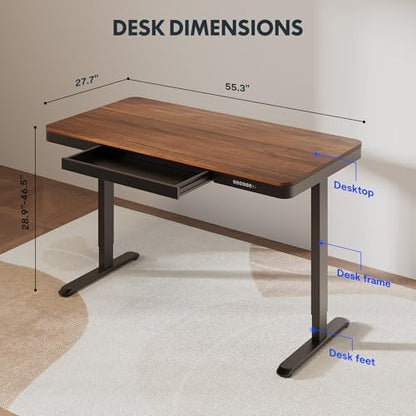 FLEXISPOT Comhar 55" Electric Standing Desk with Storage, Built-in Drawer & USB Charging Ports, Height Adjustable Sit Stand Computer Desk, Quick Assembly, Child Lock, Walnut - size: 55"Dark Walnut/Black