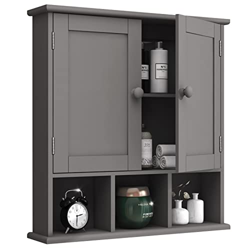 TaoHFE Grey Bathroom Cabinet,Bathroom Wall Cabinet with 2 Door | Adjustable Shelves,Over The Toilet Storage Cabinet,Bathroom Cabinet Wall Mounted,Medicine Cabinets for Laundry Room Kitchen - color: Grey