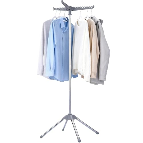Beaudaily Clothes Drying Rack, Foldable Laundry Drying Rack, Indoor 59-Inch Drying Rack Clothing with 3 Rotatable Arms, Stainless Steel, Holds 27 Pieces, Space Saving, Portable, Grey and Silver - color: Grey + Silver, size: 1-Tier