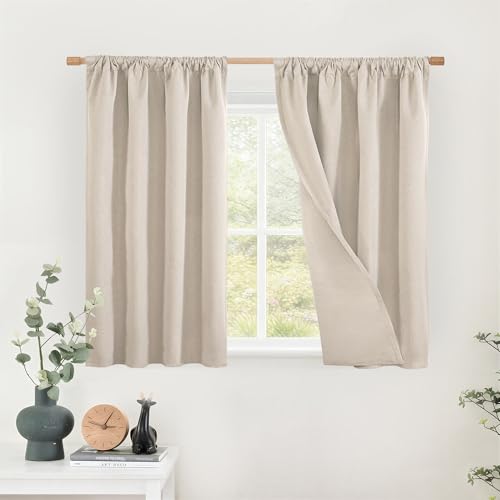 BGment Short Linen Blackout Curtains 40 Inches Long for Small Window | Black Out Room Darkening Drapes with Rod Pocket for Kitchen Bedroom Window Thermal Insulated, 30 X 40 Inch - color: Linen, size: 30"W x 40"L (Pack of 2)