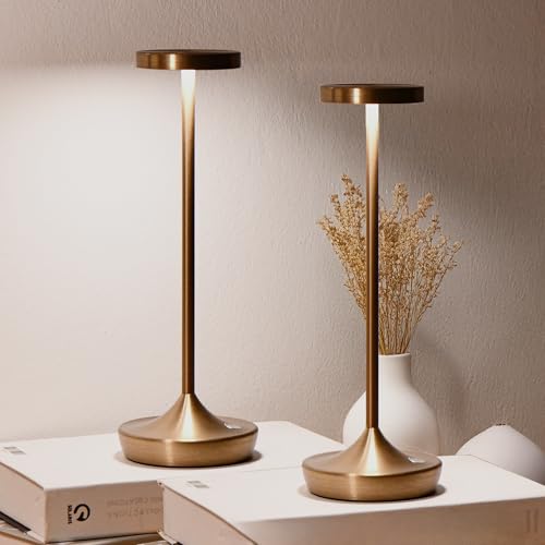 2 Pack Rechargeable Cordless Table Lamps 6000mAh LED Battery Table Light | 3 Color Stepless Dimmable Outdoor Waterproof Battery Operated Table Light for Restaurant Dining Patio (Titanium - color: Titanium 2