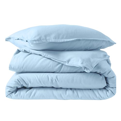 Bare Home Flannel Duvet Cover Set (Twin/Twin XL, Light Blue) | 100% Cotton, Velvety Soft, Heavyweight, Premium Flannel, Double Brushed, Includes Sham Pillow Cover - color: 09 - Light Blue (No Comforter), size: Twin/Twin XL