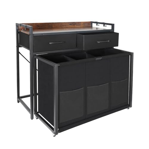 Rolling Laundry Sorter with wheels, Laundry Hamper 3 Section with shelf - 3 × 10.5 Gal (120L) Capacity, Laundry Basket with Drawers for Clothes-1 Storage Shelf, Laundry Organizer for Laundry Room