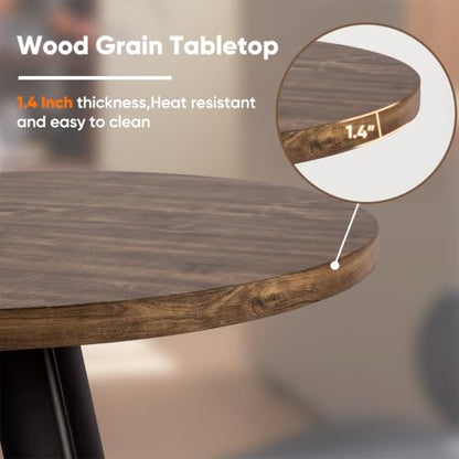 Round Dining Table for 2, 31.5" Small Kitchen Circle Table Space-Saving | Rustic Brown Mid-Century Modern with 1.4" thick Walnut-grain Top, Kitchens, Dining Rooms, Apartments, Breakfast Nooks - color: Rustic Brown