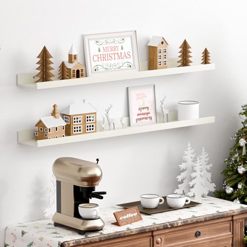 upsimples Floating Shelves for Wall Decor and Storage, White, 6Pcs 35.5'' | Wall Mounted Wood Shelves for Living Room, Bedroom, Kitchen, Office, Nursery Room, Coffee Bar Display and Organize - color: White, size: 35.5in