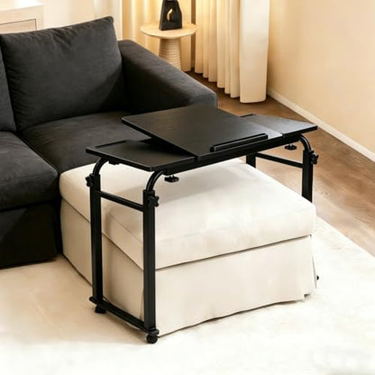 Overbed Laptop Cart Over The Bed Table with Wheels Adjustable Bed Hospital | Height length adjustable portable table hospital bed table tilting top recliner sofa bed table sturdy mobile rolling desk - color: Black