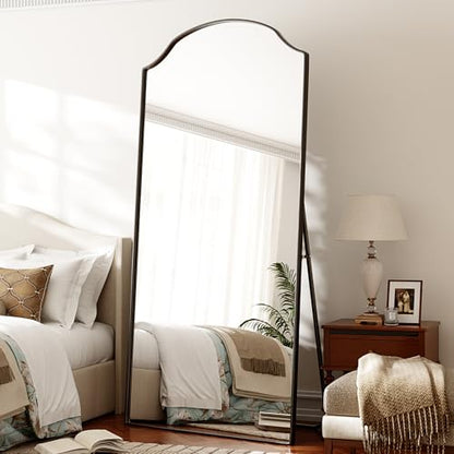 Wave Curved Top Arched Mirror Full Length, 71"x32" Large Mirror | Matte Aluminum Alloy Frame Full Body Mirror, Standing Hanging or Leaning for Bedroom and Living Room, Black - size: 71"L x 32"W