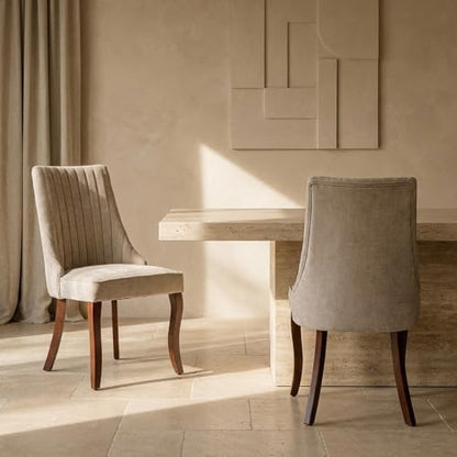 Upholstered Dining Chairs Set of 2, High Back Side Chairs for Kitchen and Dining Room, Mid-Century Modern Fabric Seating with Solid Wood Legs, Beige - color: Beige, size: Set of 2