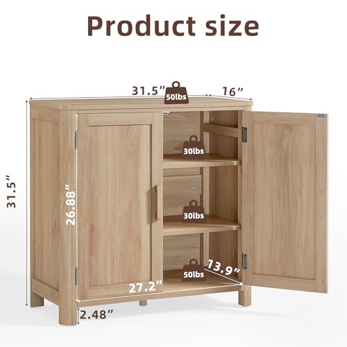 Joaxswe Sideboard Buffet Cabinet with Storage, 31.5" Arc-Shaped Credenza | 2 Doors & Adjustable Shelves, High Capacity, Sturdy Material, Coffee Bar Cabinet for Kitchen, Living Room, Entryway, Natural - color: Natural, size: 2door