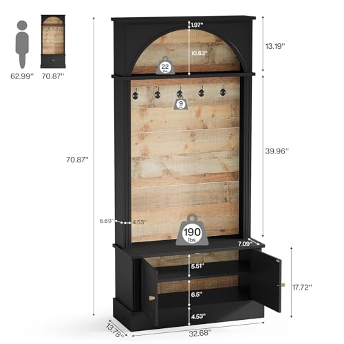 Tribesigns 70.86" Hall Tree with Storage Bench, 4-in-1 Design Entryway Bench with Coat Rack, Farmhouse Hall Tree with 5 Hooks and Adjustable Shoe Storage for Entryway, Hallway(Black＋Brown) - color: Black＋brown