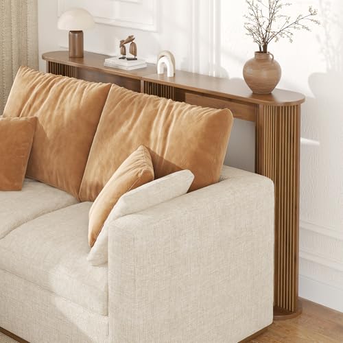 55 Inch Small Narrow Console Table Behind Couch, Mid-Century Modern Fluted Skinny Entryway Table, Slim Sofa Table for Hallway, Living Room, Wood, Brown, Walnut - color: Walnut-55 Inch
