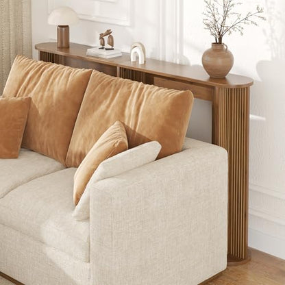 55 Inch Small Narrow Console Table Behind Couch, Mid-Century Modern Fluted Skinny Entryway Table, Slim Sofa Table for Hallway, Living Room, Wood, Brown, Walnut - color: Walnut-55 Inch