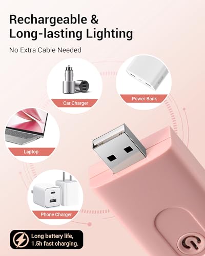 DEWENWILS Book Reading Light with Clip, USB Rechargeable Booklight Pink | Warm White, Brightness Adjustable, Flexible Lighting Angle, Portable Bookmark Lamps for Bookworms, Kids - color: Light Pink