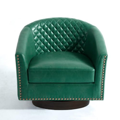 Faux Leather Swivel Accent Chair, Modern Barrel Club Armchair, Green | Comfy Living Room Chair, Modern Nailhead Trim Round Armchair Bedroom Reading Seat with Removable Cushion, Wood Frame - color: Retro Green