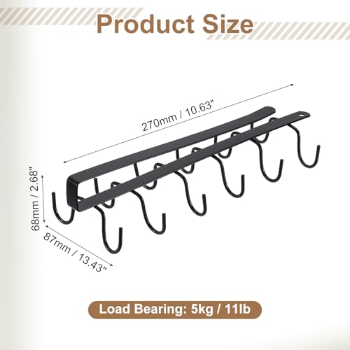 uxcell Mug Holder Under Cabinet, 10.6 Inch Hanging Hooks Mug Cup Holder Storage Organizer Rack with 12 Hooks for Coffee Bar Kitchen Utensil, Black - color: Black