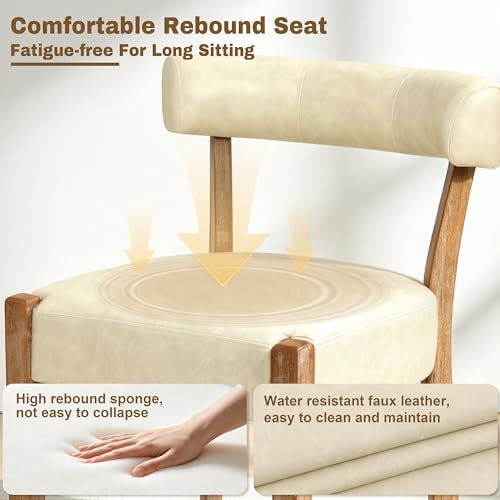 RNKSFX Modern Dining Chairs Set of 2, Faux Leather Upholstered Kitchen & Dining Room Chairs, Mid Century Modern Wooden Dining Chairs Oversized Sturdy Rounded Chairs Curved Back, Beige - color: Beige