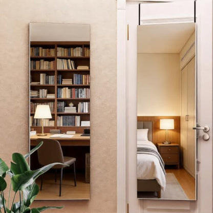 Full Length Mirror 47"x16", Door Mirror Over the Door Hanging or Wall Mounted, Full Body Shatterproof Mirrors with Aluminum Alloy Frame, for Bedroom, Living Room, Cloakroom, White