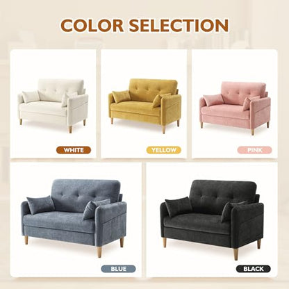 Urhanherry 47" Small Sofa Couch, Soft Chenille loveseat Mini Couch with Throw Pillow and Removable Cushion Cover for Small Spaces, Bedroom, Apartment, Dorm, Office, Living Room(Beige) - color: Beige