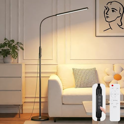 Bright LED Eye-Protecting Reading Floor Lamps Touch and Remote Dimming 3000-6000k, Tattoo Craft Drawing Makeup Adjustable Gooseneck Standing Light,Living Room Chair Sofa Bedroom Office - color: New Black