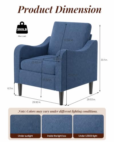 Accent Arm Chair – Navy Blue, Upholstered Scooped Comfy Reading Chair for Living Room, Bedroom, Apartment, Waiting Room - color: Navy Blue, size: 33.1"x29.53"x29.92"(1pcs)