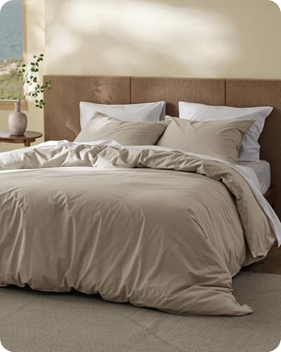 Bedsure PureWoven 100% Cotton Slub Weave Duvet Cover Set, Full Set, 3-PC | Luxury Linen-Like Textured Bedding Set, Double-Stitched, Easy to Change, Zipper Closure, Slub Tannish Linen Grey, 80" X 90" - color: 33 - Slub Tannish Linen Grey (No Comforter), si