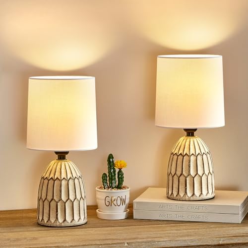 EJIAXIN Table Lamps Set of 2-13.5" Small Boho Lamp - Bedside Lamps - Farmhouse Rustic Ceramic Table Lamp for Bedroom, Living Room, Nightstand, Office, Side Desk Lamp, End Table Lamp - style: Bohemian