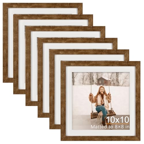 TOFOREVO 10x10 Picture Frames with 8x8 Mat Set of 6, Rustic Brown | Wood Grain Design, Wall Mounting or Tabletop Display, for Christmas Mother's Day Father's Day birthday - color: Rustic Wood, size: 10x10