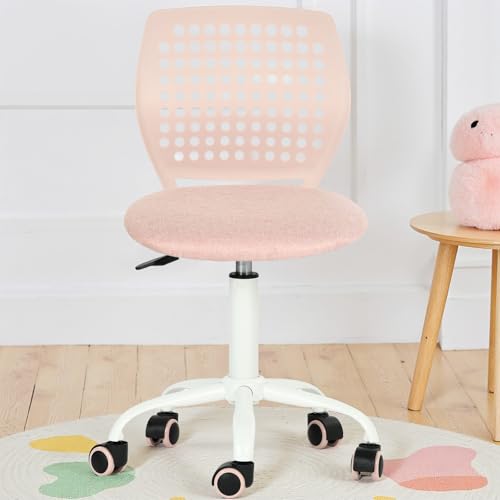 FurnitureR Armless Rolling Kids Desk Chair with Breathable Back and Padded Seat, Ergonomic Adjustable Height Swivel Compact Study Computer Task Chair for Teens Adults, Blush Pink - color: Blush Pink