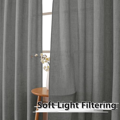 Tollpiz Short Linen Tier Curtains Rod Pocket Semi Sheer Half Kitchen Curtain Burlap Light Filtering Thick Linen Drapes for Bathroom, 30 x 24 inches Long, Dark Grey, Set of 2 Panels - color: Dark Grey, size: 30"W x 24"L (Pack of 2)