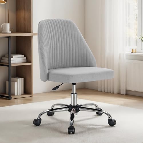 Simple Deluxe Armless Office Desk Chair, Modern Cute Swivel Vanity Chair Comfy Home Office Chairs with Wheels Height Adjustable Rolling Computer Task Stools for Living Room, Make-up, Bedroom, Grey - color: Grey