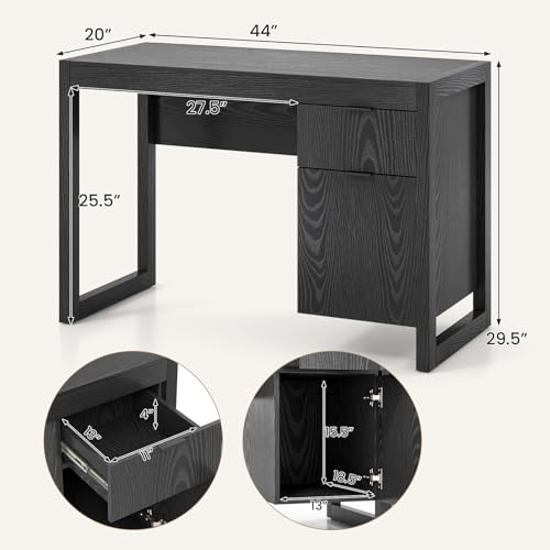 Tangkula Computer Desk with Storage Cabinet & Drawer, White Wooden Home Office Desk, PC Laptop Workstation Study Writing Desk with Smooth Surface, Ideal for Home Office (Black) - color: Black