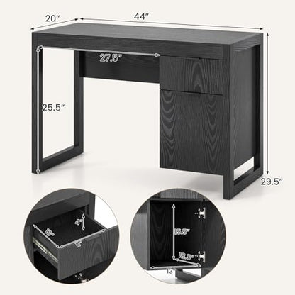 Tangkula Computer Desk with Storage Cabinet & Drawer, White Wooden Home Office Desk, PC Laptop Workstation Study Writing Desk with Smooth Surface, Ideal for Home Office (Black) - color: Black