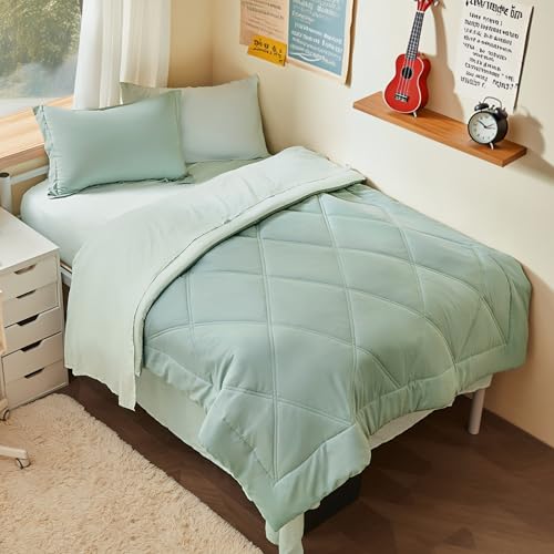 Joiedomi Twin Comforter Set with Sheets Sage Green, 5 Pieces Twin Bedding Sets with 1 Down Alternative Comforter, 1 Flat Sheet, 1 Fitted Sheet, 1 Pillowcase and 1 Pillow Sham Bed in a Bag All Seasons - color: Sage Green, size: Twin