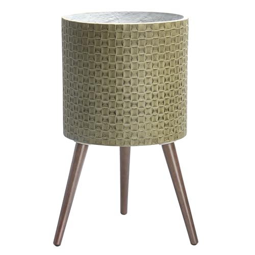 D'vine Dev Planter Pot with Wood Stand, 14 in, Distressed Olive, 88-Z-D-4 | Mid-Century Modern Style, Elevated Plant Display, Drainage Hole and Plug, Functional & Stylish, Modern Indoor Planter - color: Distressed Olive, size: X-Large