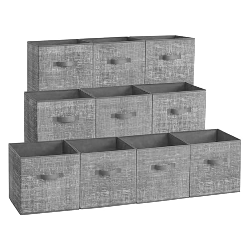 SONGMICS Storage Cubes, 13 x 13 x 13 Inches Non-Woven Fabric Bins with Double Handles, Set of 10, Closet Organizers for Shelves, Foldable, for Clothes, Cattail Gray UROB133G01 - color: Cattail Gray, size: 13 Inch-10 pack