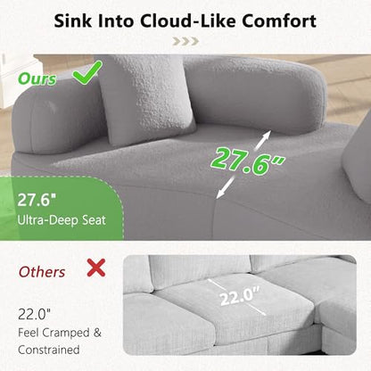 66.93 Inch Curved Loveseat Sofa with High - Density Foam Cushion, Full Compression Modular 2-Seater Couch, No Assembly Required, for Small Spaces & Living Room, Pearl Grey - color: Pearl Grey, size: 66.93 inches Mini Version