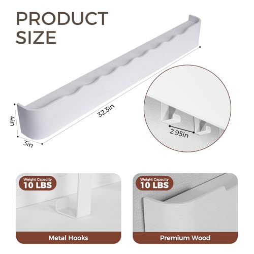 Coat Rack Wall Mount with Shelf Entryway Shelf Modern Key Holder Hanger Wall Shelves with Hidden Hooks for Hanging Towels Coats Hats Bags for Hallway Bathroom Bedroom (Wavy White, 8 Hooks) - color: Wavy White, size: 8 hooks