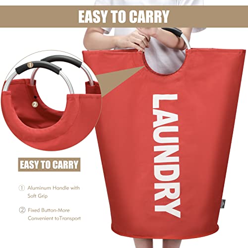 DOKEHOM 90L Large Laundry Basket Bag, Collapsible Tall Hamper, Red | Freestanding tall washing bin & foldable laundry bag. High-capacity clothes storage basket with durable sturdy handles - color: Red, size: 90L